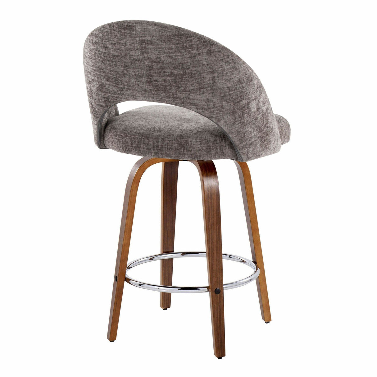 Renee - Upholstered Fixed-Height Barstool (Set of 2) - Walnut Wood, Chrome Metal