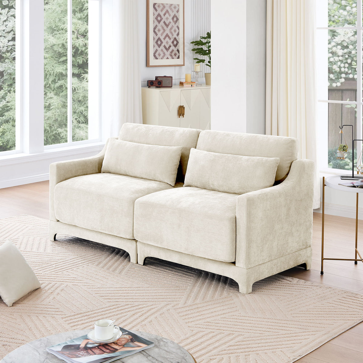 Elegant Sofa With Ergonomic Design And Lumbar Pillows