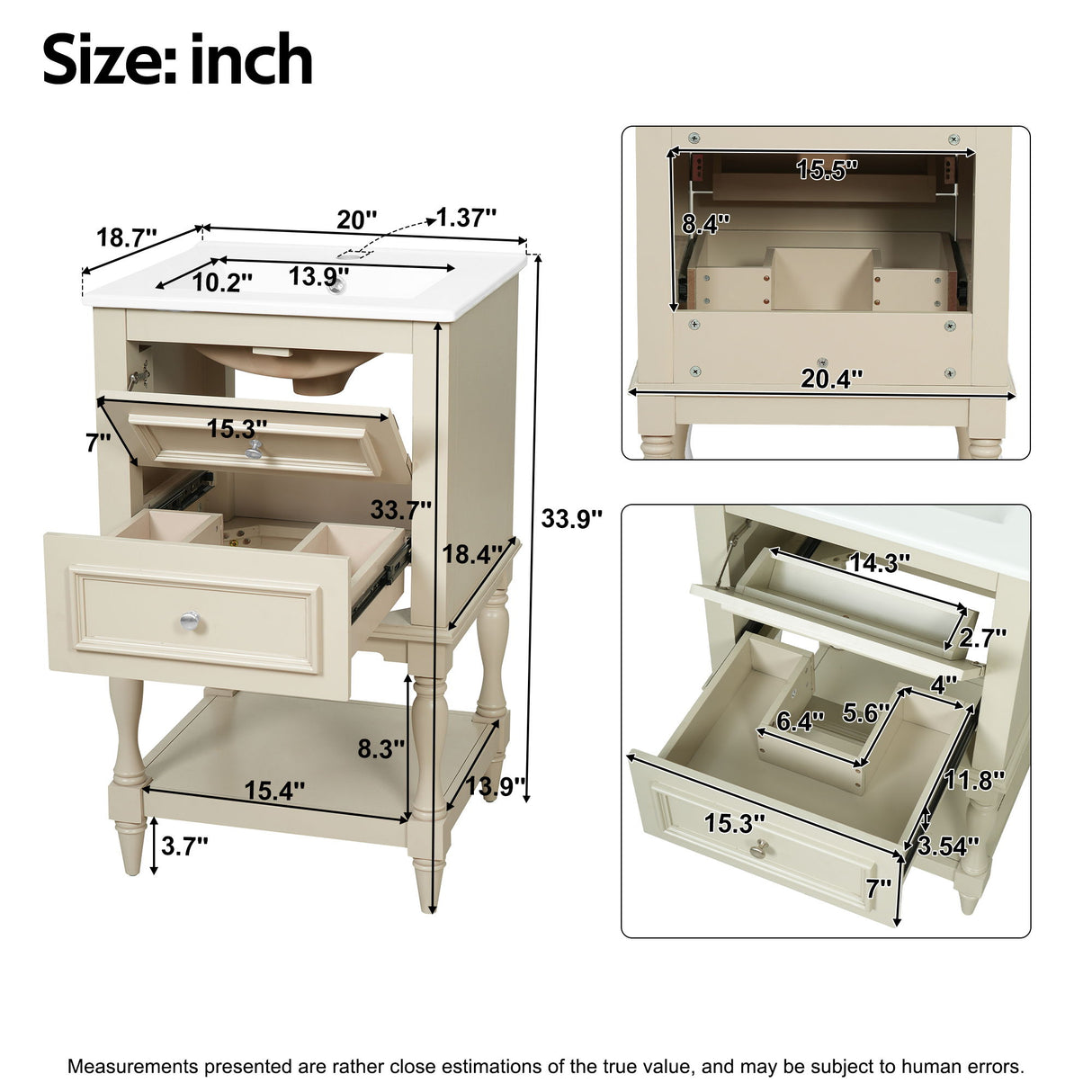 Retro Design Bathroom Vanity With Sink, 2 Drawer Storage Cabinet