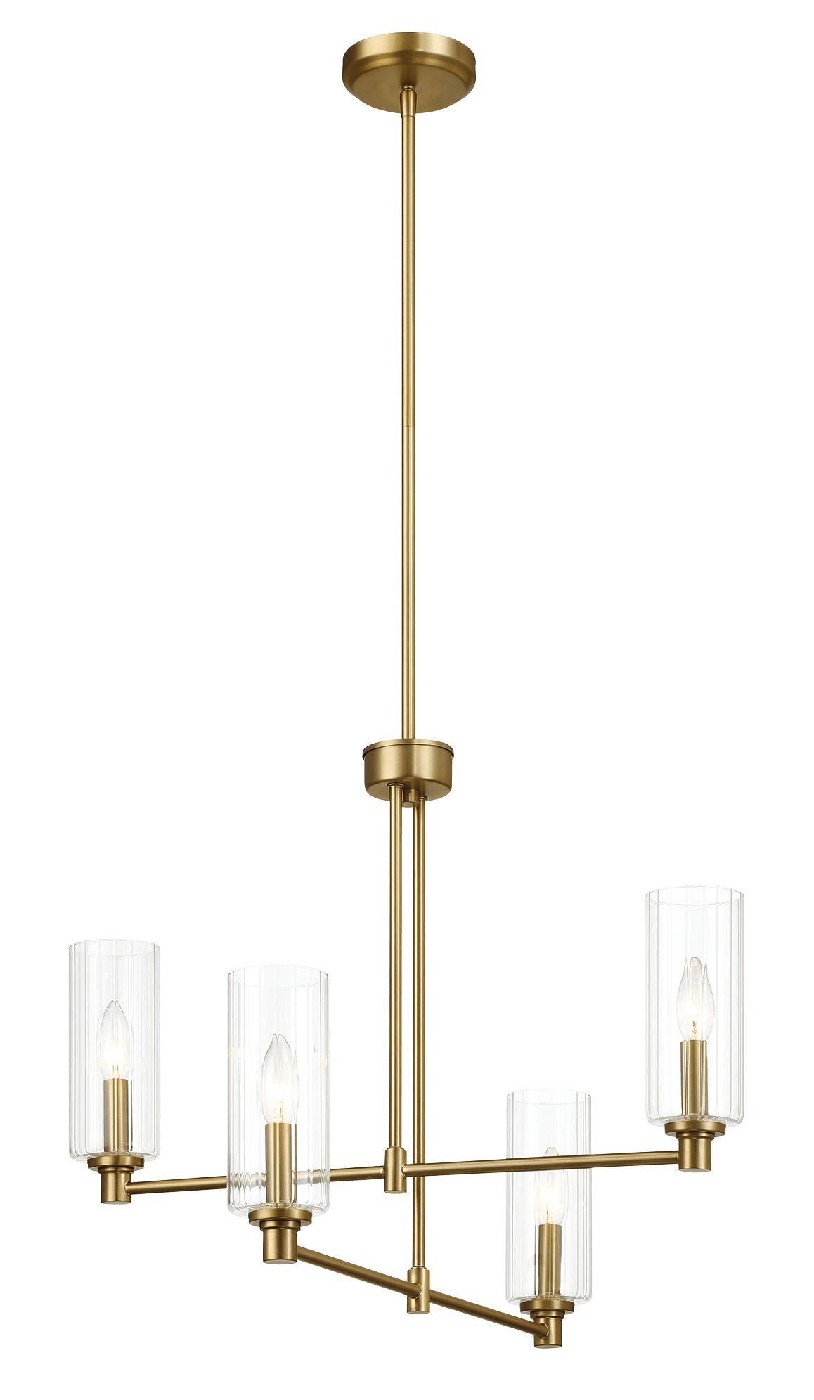 Enigma - 4 Lights Chandelier With Clear Ribbed Satin - Antique Brass / Clear / Gold