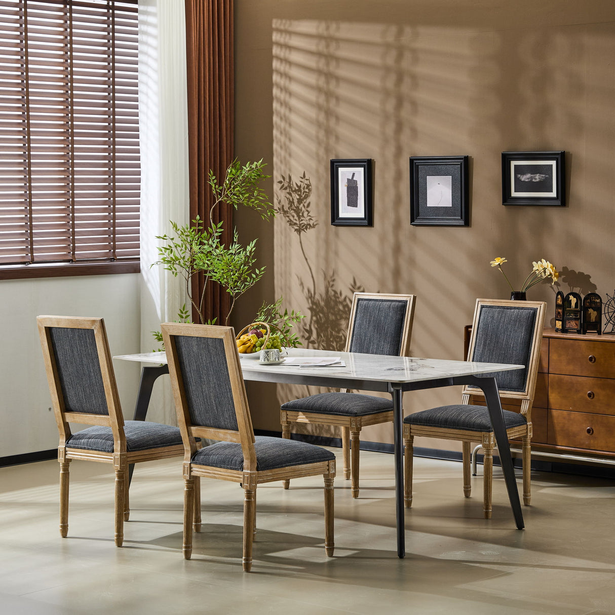 French Country Style Dining Chair With Upholstered Seating And Fluted Legs