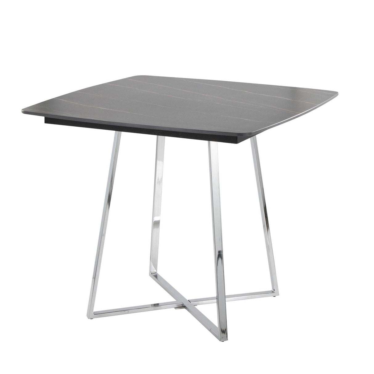 Folia - Dinette Table - Chrome Metal, Black Textured Marble, Black Wood