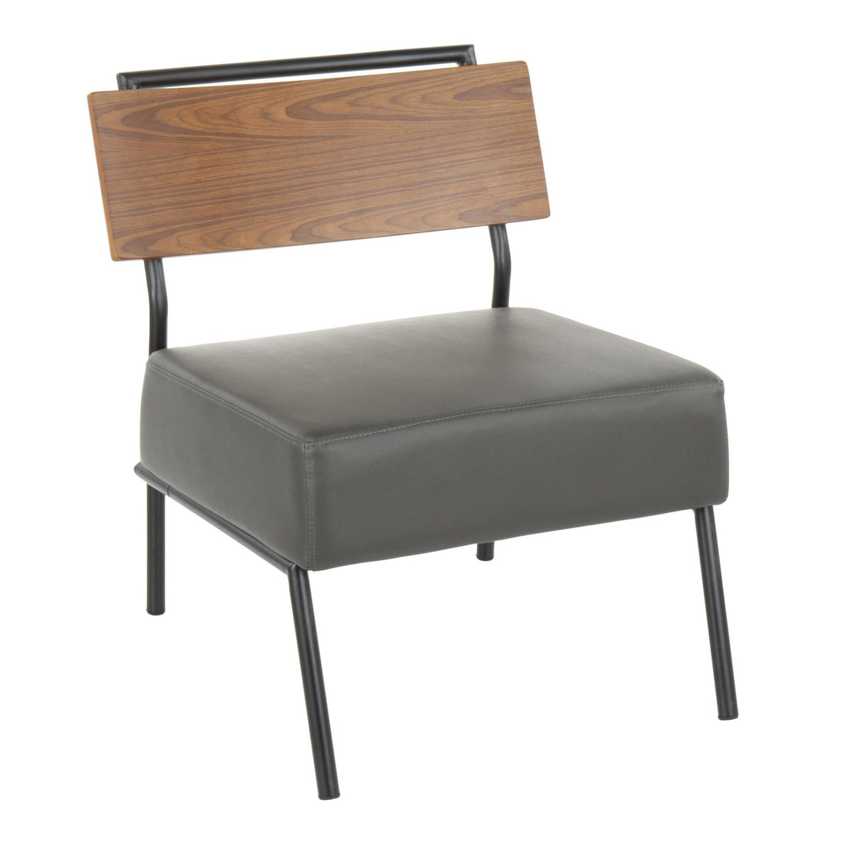 Fiji - Contemporary Accent Chair - Gray Faux Leather With Walnut Wood Accent