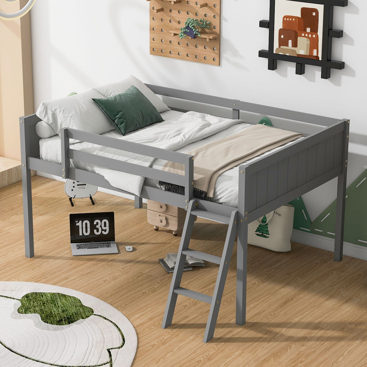 Low Loft Bed With Adjustable Ladder