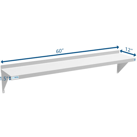 12" x 60" 18-Gauge Stainless-Steel Heavy Duty Wall Shelf, WMSH-1260.