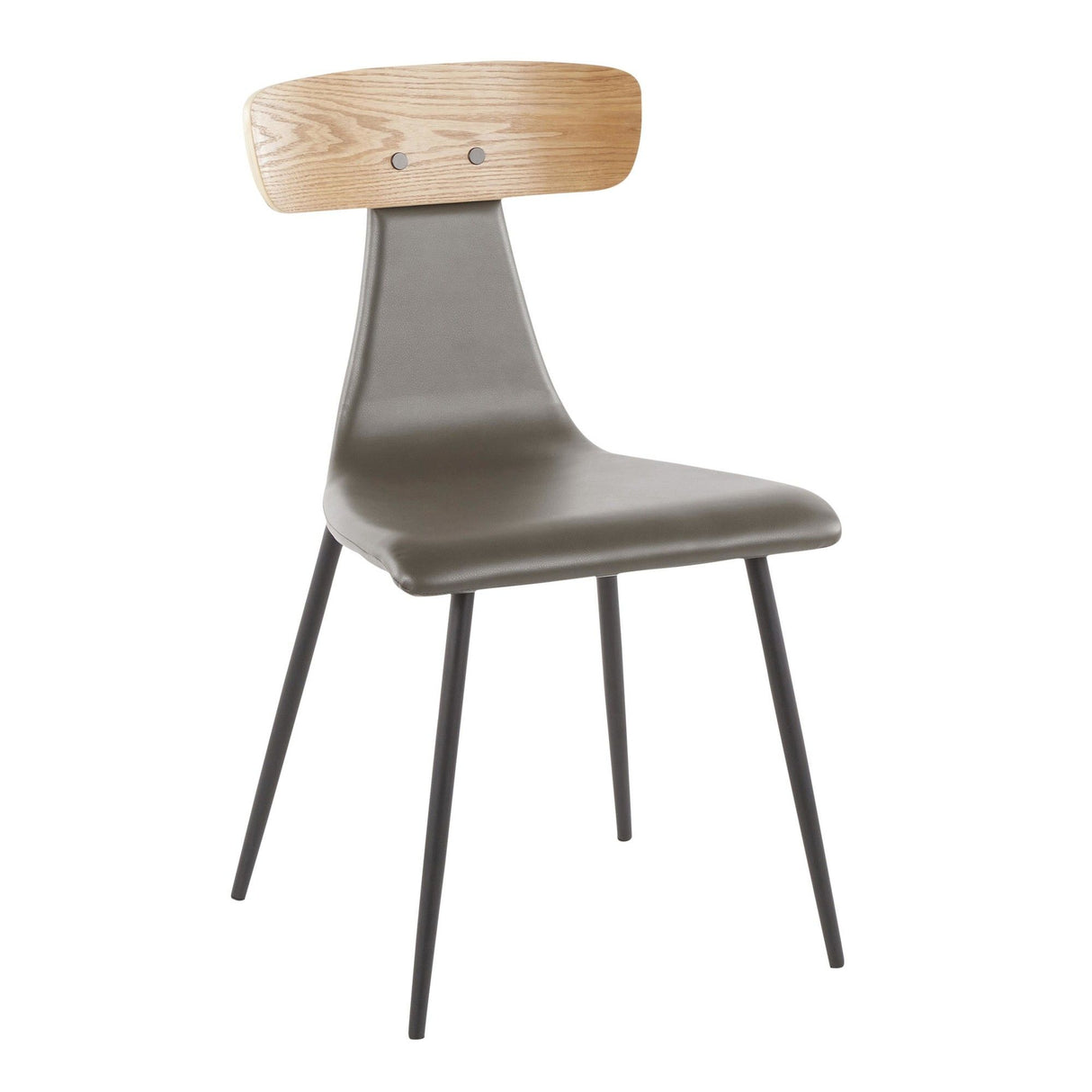 Elio - Chair (Set of 2) - Black Metal, Clay Gray Faux Leather, Natural Wood