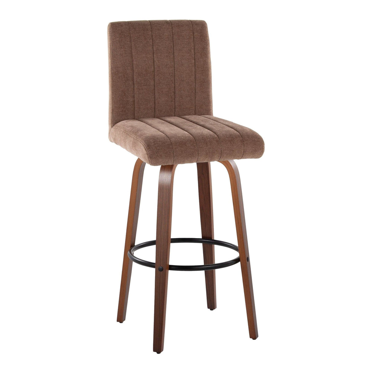 Hannah - 30" Fixed-Height Barstool With Swivel And Round Black Metal Footrest (Set of 2) - Walnut Wood