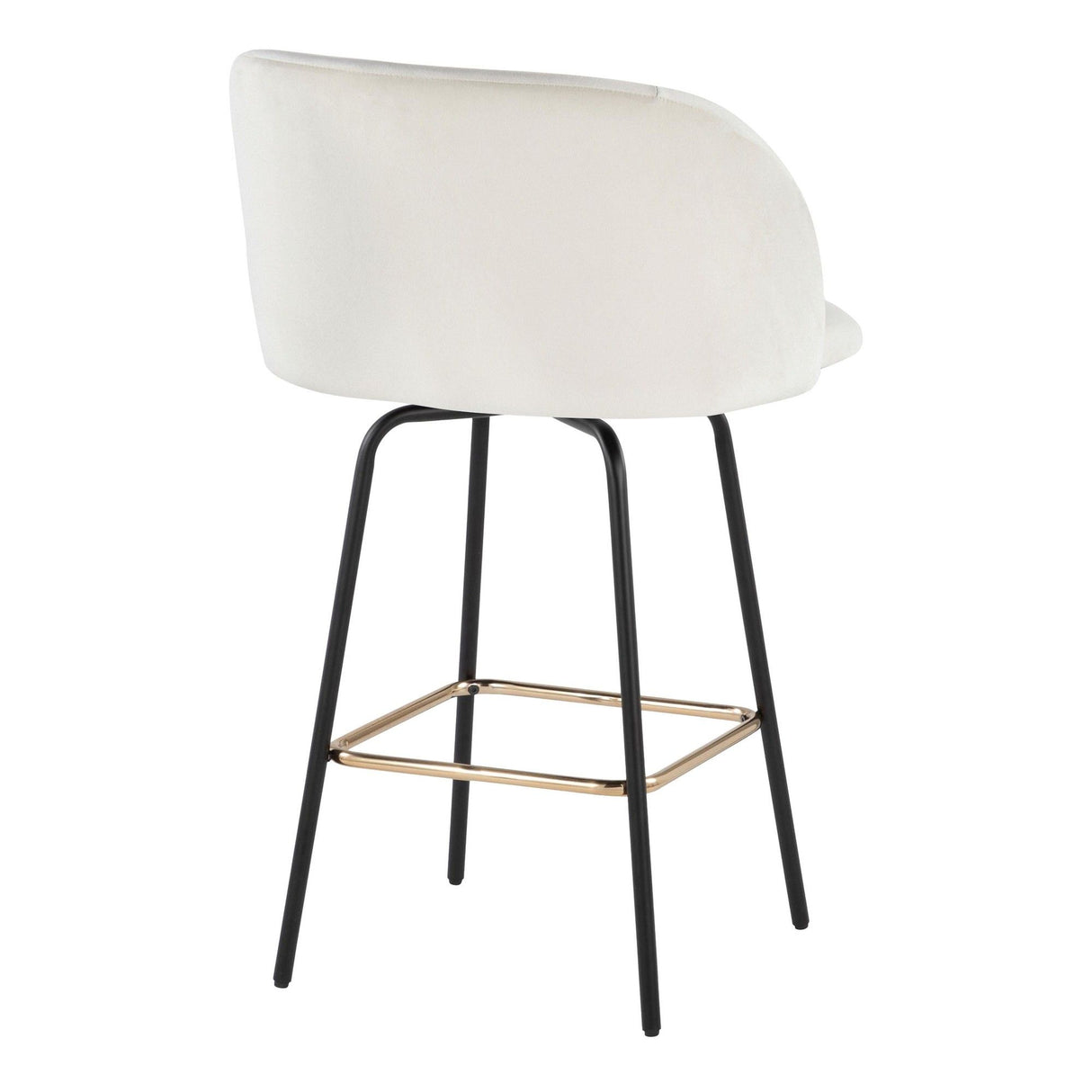 Fran - Swivel Fixed-Height Counter Stool (Set of 2) - Black Metal, Cream Velvet, Gold Metal