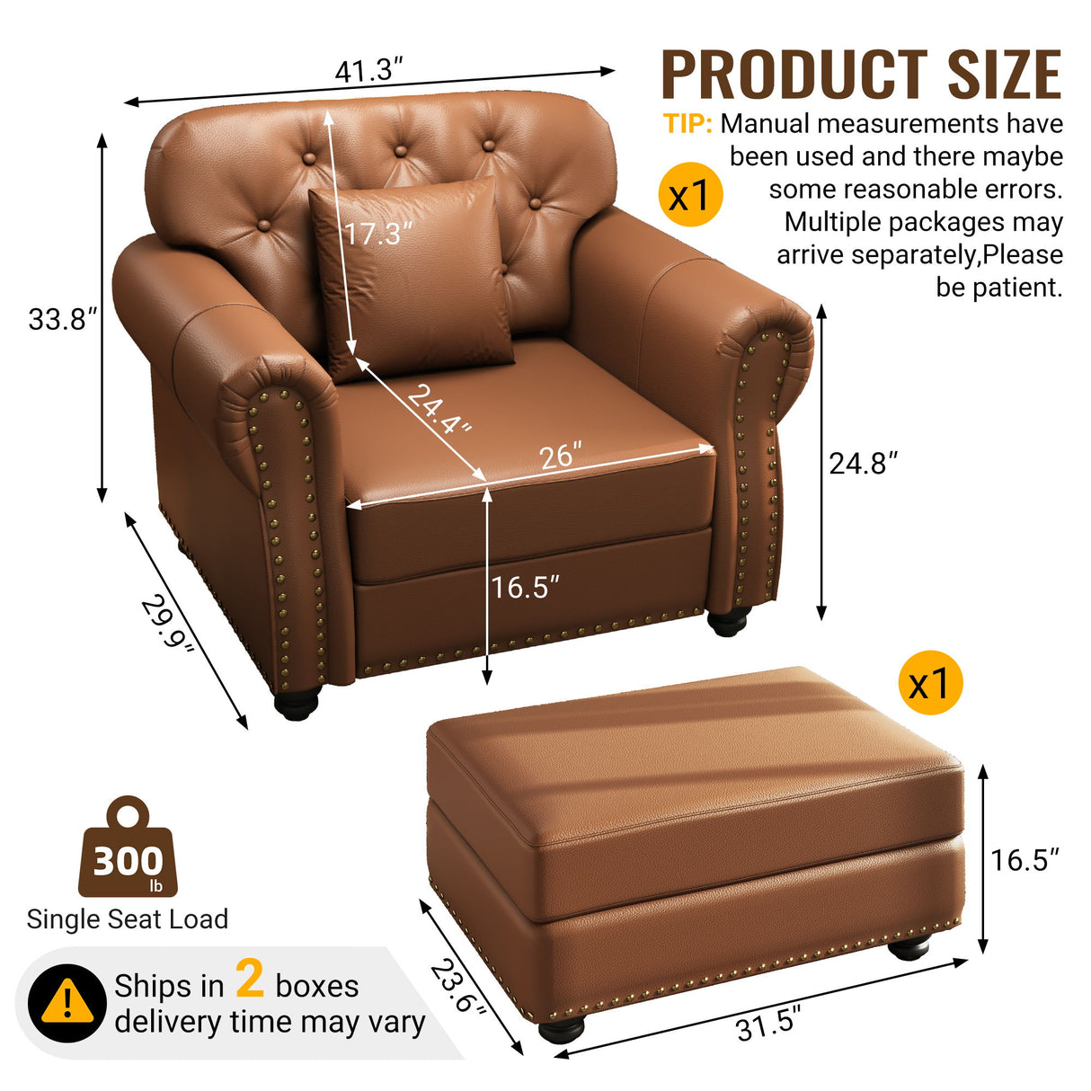 Upholstered Sofa With Nailhead Trim, Rolled Armrests With Ottoman