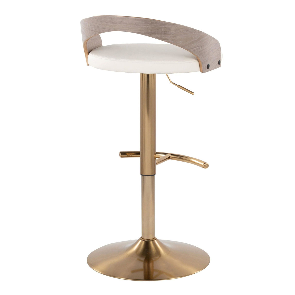 Grotto - Adjustable Barstool (Set of 3) - Gold Metal, Light Gray Wood