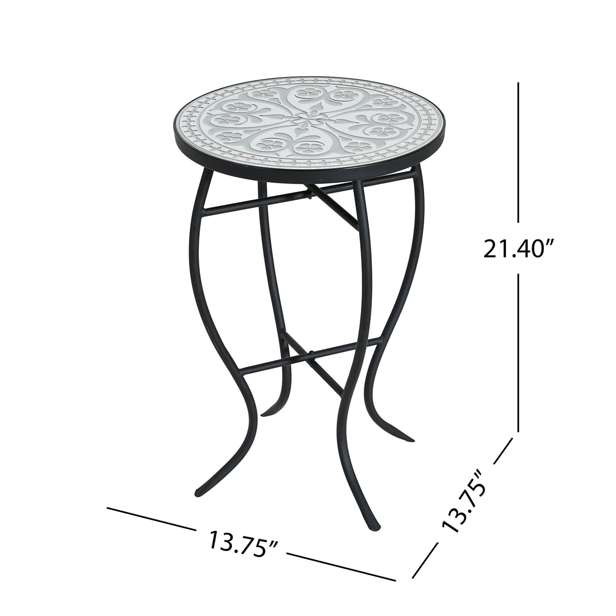 Outdoor Round Side Table With Mosaic Style Top And Curved Iron Legs