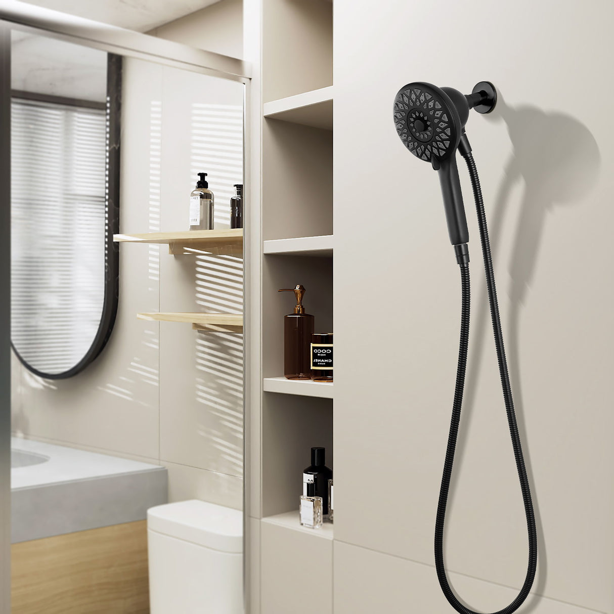 High Pressure Shower Heads 6 Spray Mode Handheld Shower With 60" Stainless Steel Hose - Matte Black