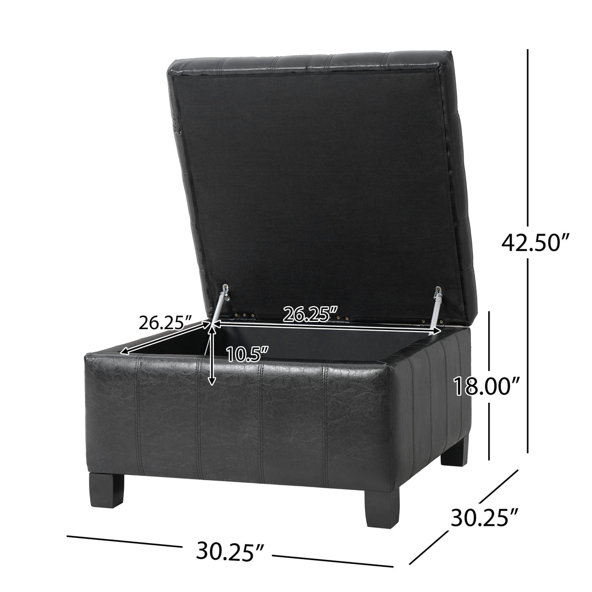 Square Tufted Indoor Ottoman With Lift-Top Storage