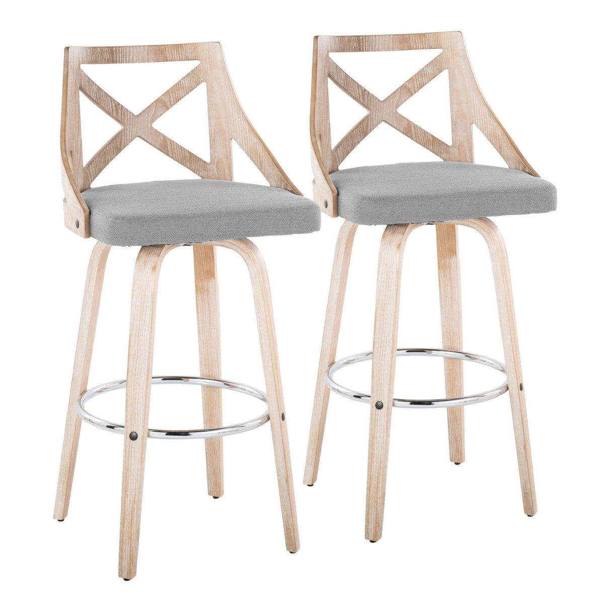 Charlotte - 30" Fixed-Height Barstool (Set of 2) - White Washed Frame
