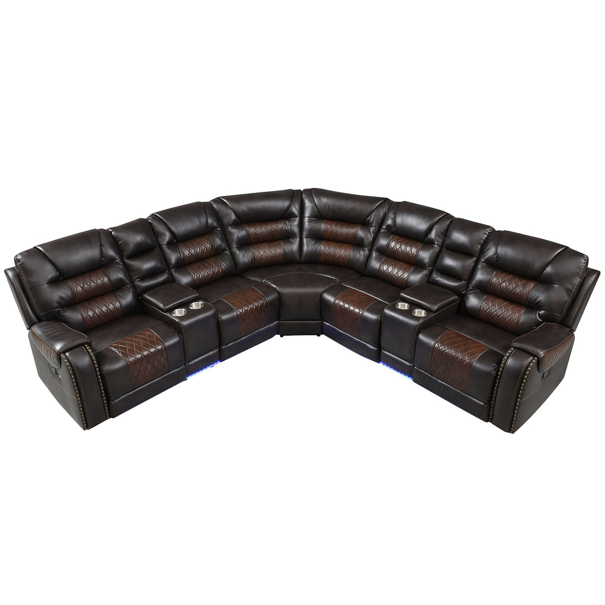 Manual Reclining Sectional Sofa Set, L Shaped Symmetrical Motion Sofa Corner Couch Sets With Storage Boxes, 4 Cup Holders And LED Light Strip For Living Room