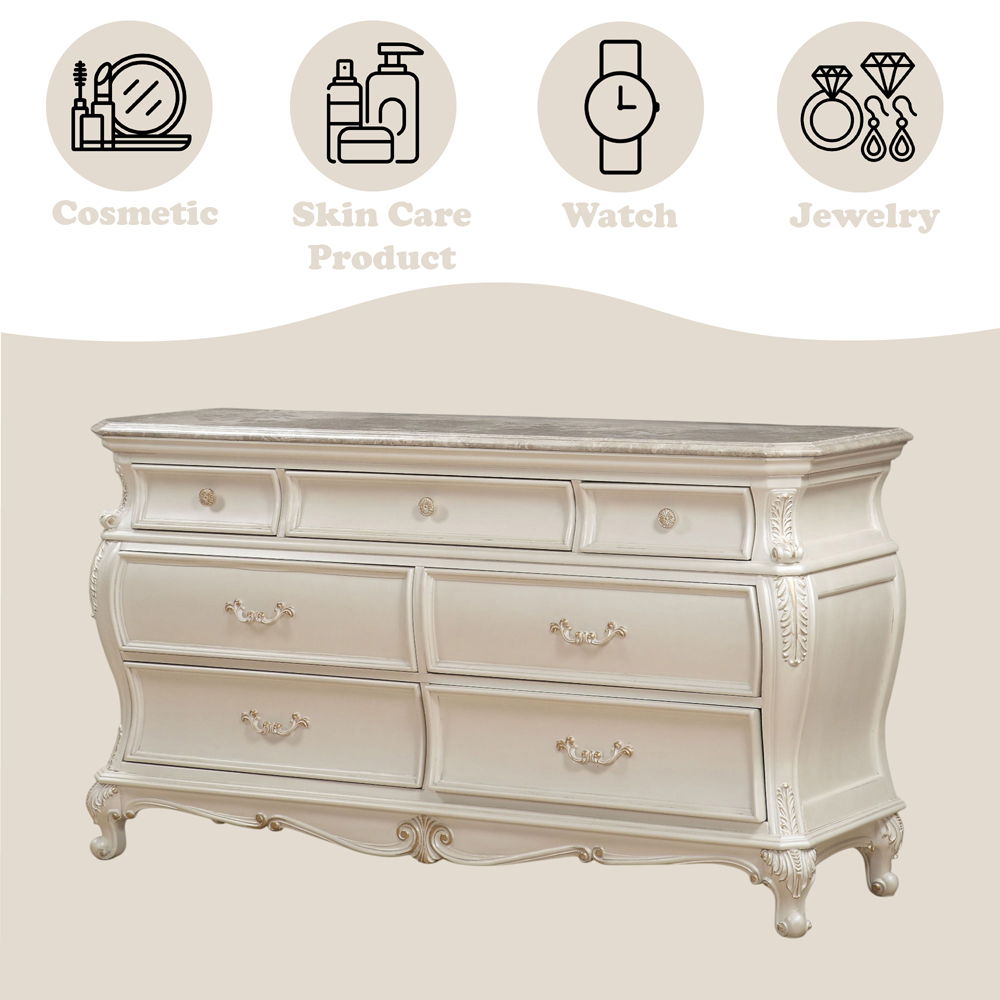 Chantelle - Dresser With Marble Top - Pearl White