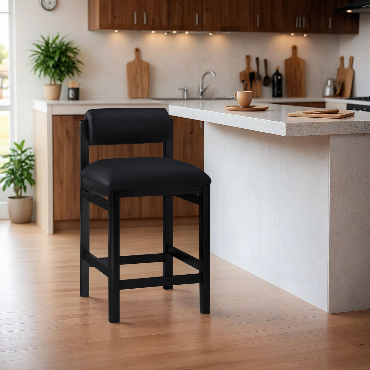 Roundhill - Faux Leather Counter Stool - Black Frame