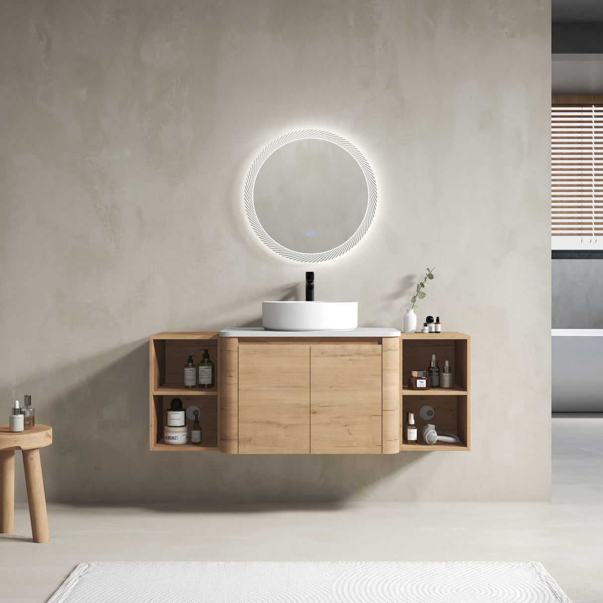 Wall Mounted Bathroom Vanity With Art Sink, 2 Storage Shelves, Soft Close Door