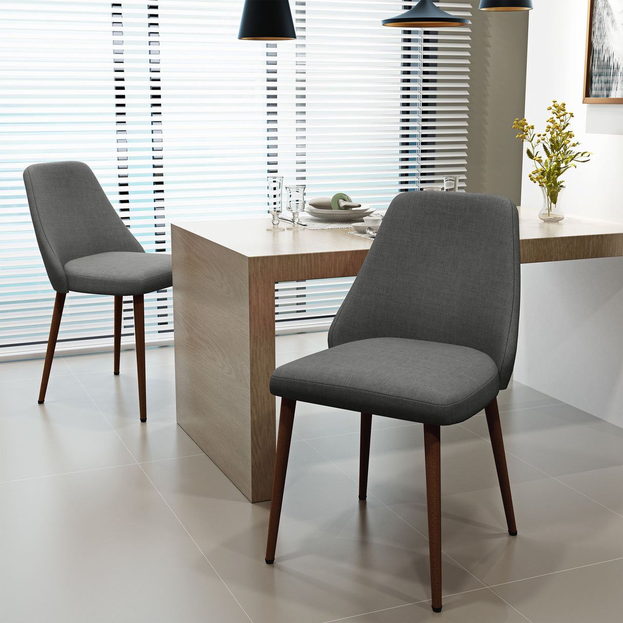 Modern Dining Chair With Iron Legs And Wood Finish