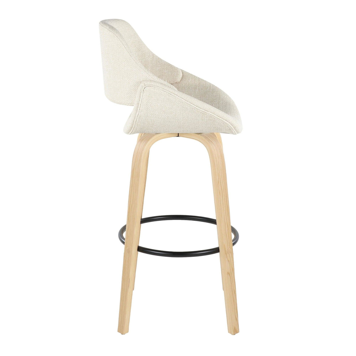 Fabrizzi - 30" Fixed-Height Barstool With Swivel And Round Black Metal Footrest (Set of 2) - Natural Wood