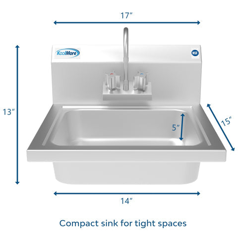 17 in. Stainless Steel Commercial Hand Sink with Gooseneck Faucet, Bowl Size 14" x 10" x 5" - SH17-4GNF.