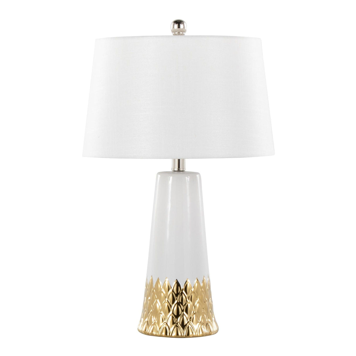 Penelope - Contemporary Ceramic Table Lamp - White & Gold Ceramic Body And White Shade
