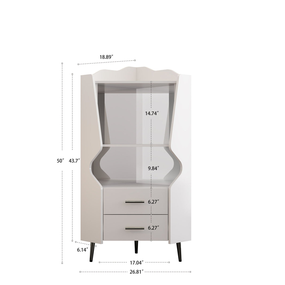 Corner Bar Cabinet With Mirrored Back, 2 Open Shelves & 2 Drawers, High Legs For Easy Cleaning