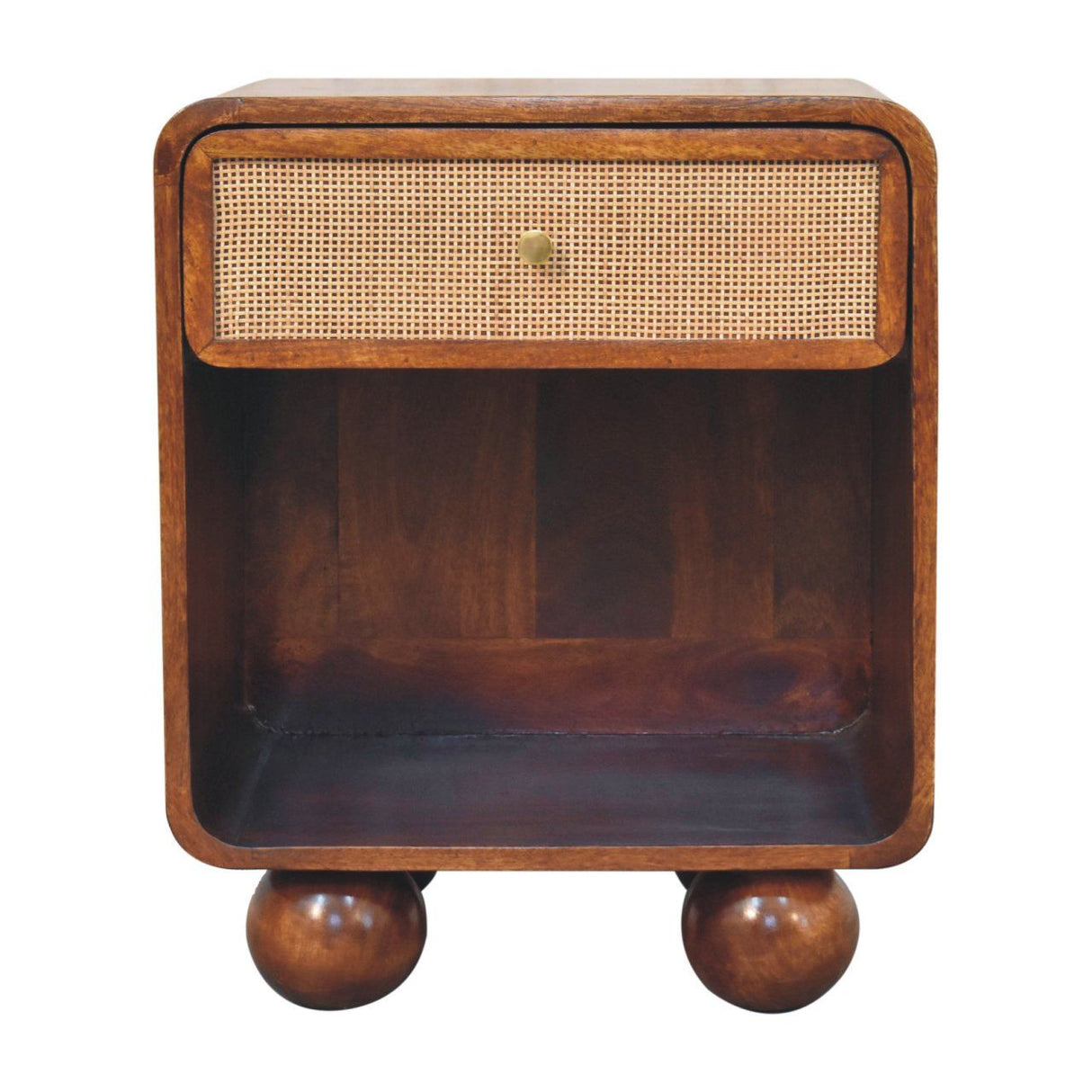 Open Woven Bedside Table, 1 Drawer - Chestnut