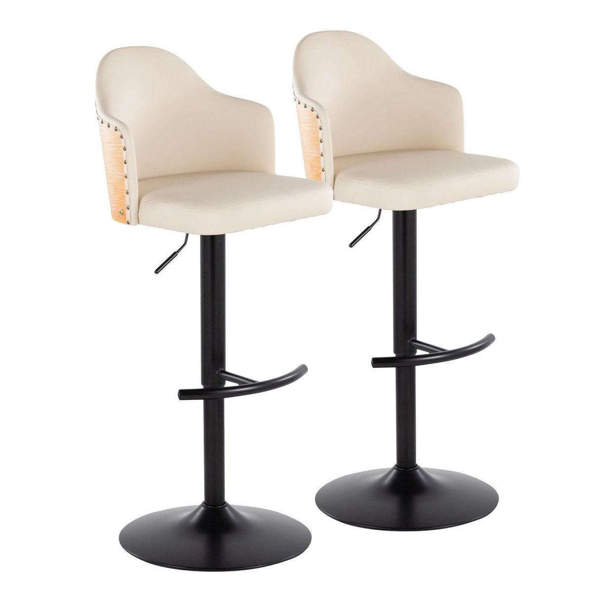 Ahoy - Adjustable Barstool With Cream Faux Leather Seat (Set of 2)