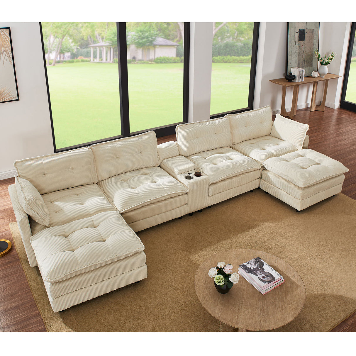 Oversized Modular Sectional Sofa With Multi Functional Console