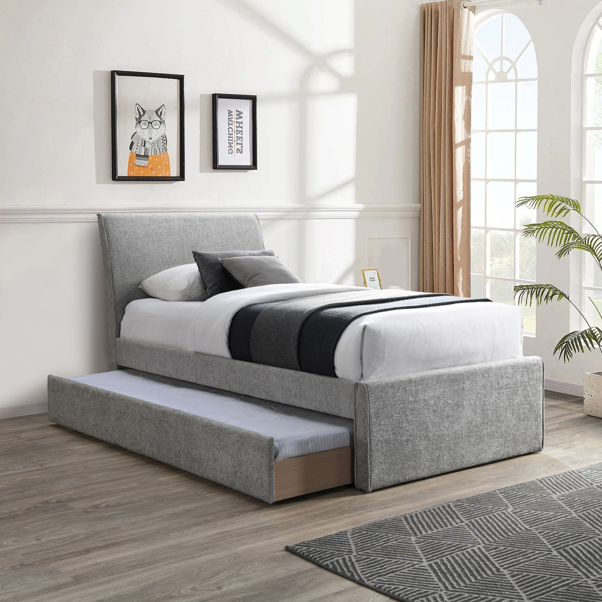 Myles - Chenille Twin Trundle Bed