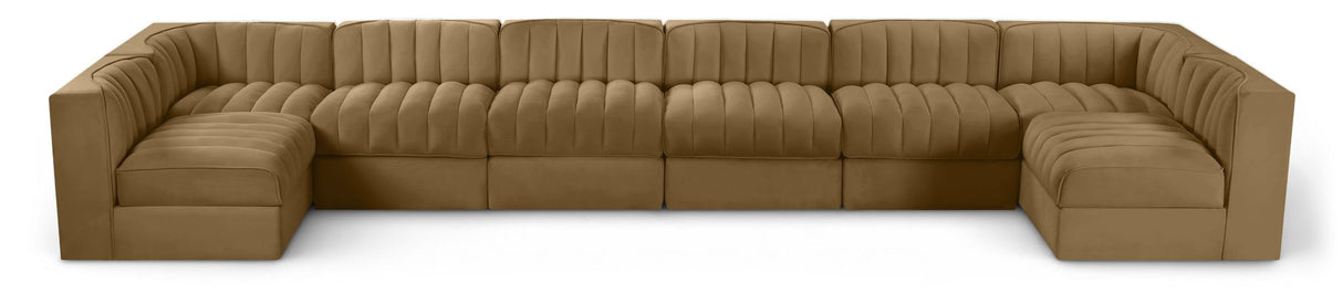 Rummi - Velvet Performance Fabric Upholstered 8 Piece Modular Sectional (With 2 Corner Chairs)
