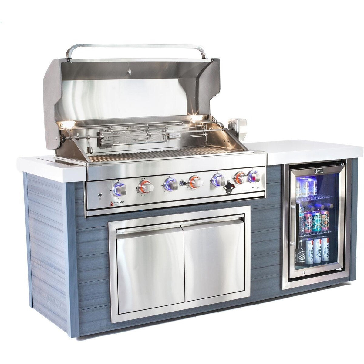 Mont Alpi Artwood Series 6.5 Ft Natural Gas Outdoor Kitchen Island w/ 6-Burner Grill - MA805-AW