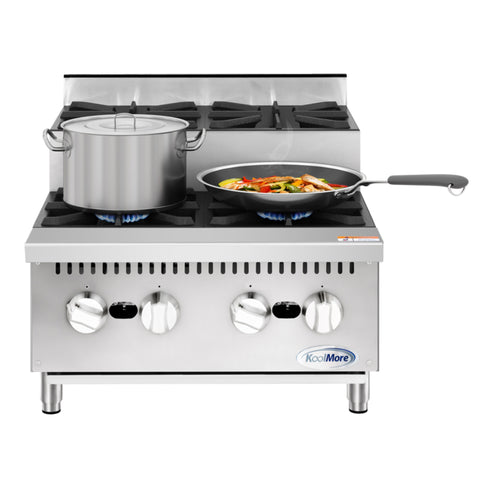 24 in. Commercial Four-Burner Step Up Range, 104000 BTU in Stainless-Steel (KM-CRSU-24)