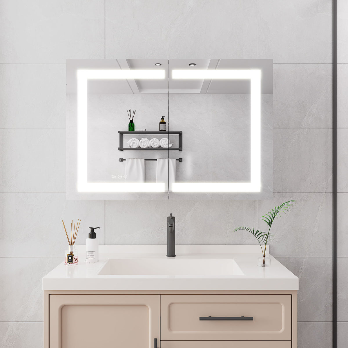 Medicine Cabinet With LED Vanity Mirror, Anti-Fog, Waterproof, Dimmable With Touch Switch