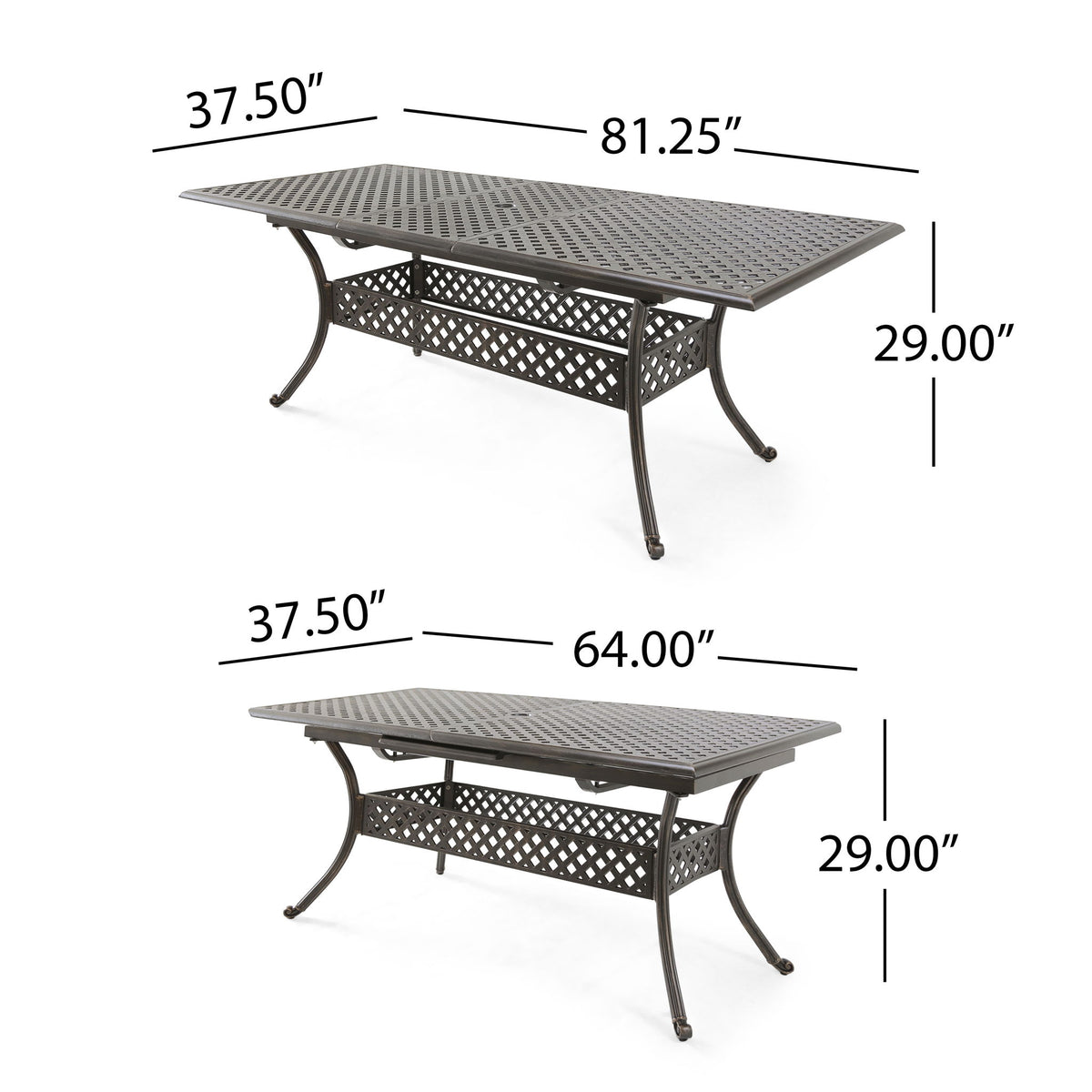 Outdoor Expandable Dining Table With Umbrella Holder, Lattice Pattern And Curved Legs - Black