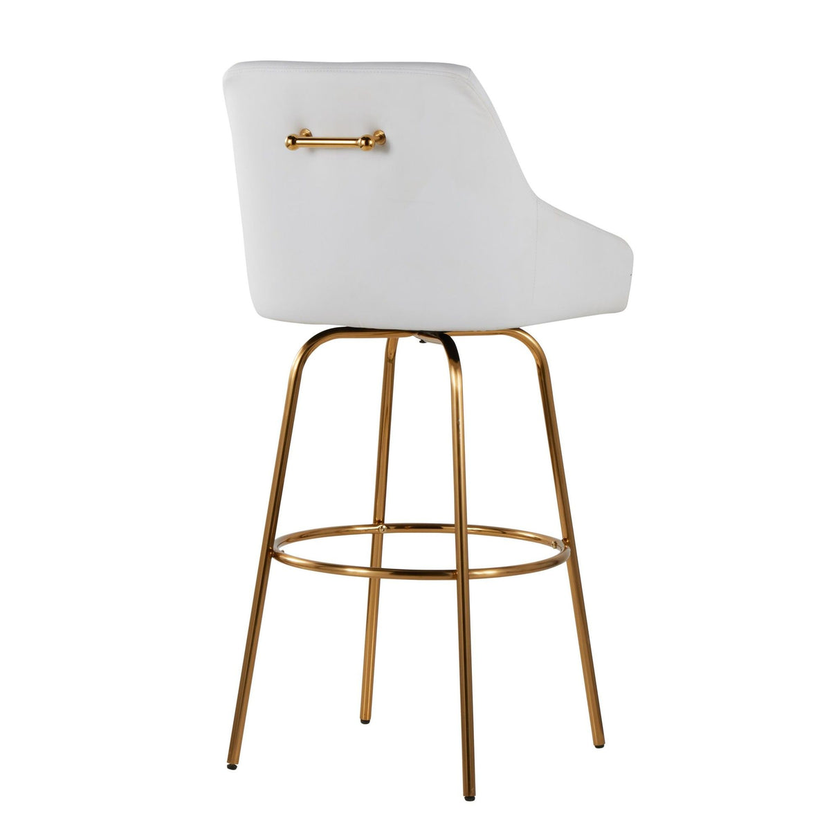 Hannah - Transitional Fixed-Height Swivel Barstool (Set of 2) - Gold Metal, White Faux Leather, And Gold Metal With Rounded Gold Metal Footrest