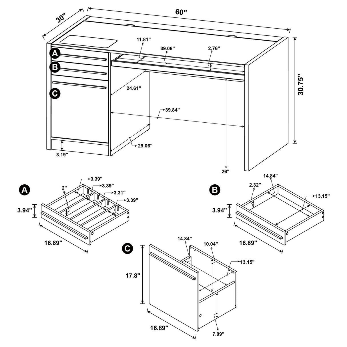 Halston - 3 Drawer Office Computer Desk With Keyboard Tray - Cappuccino