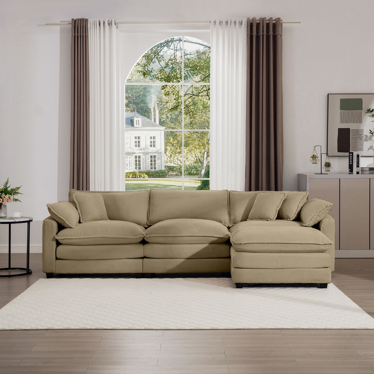 Modern Oversized Modular Cushion Sofa With Ottoman, Low Back, Deep Seating Sofa Set