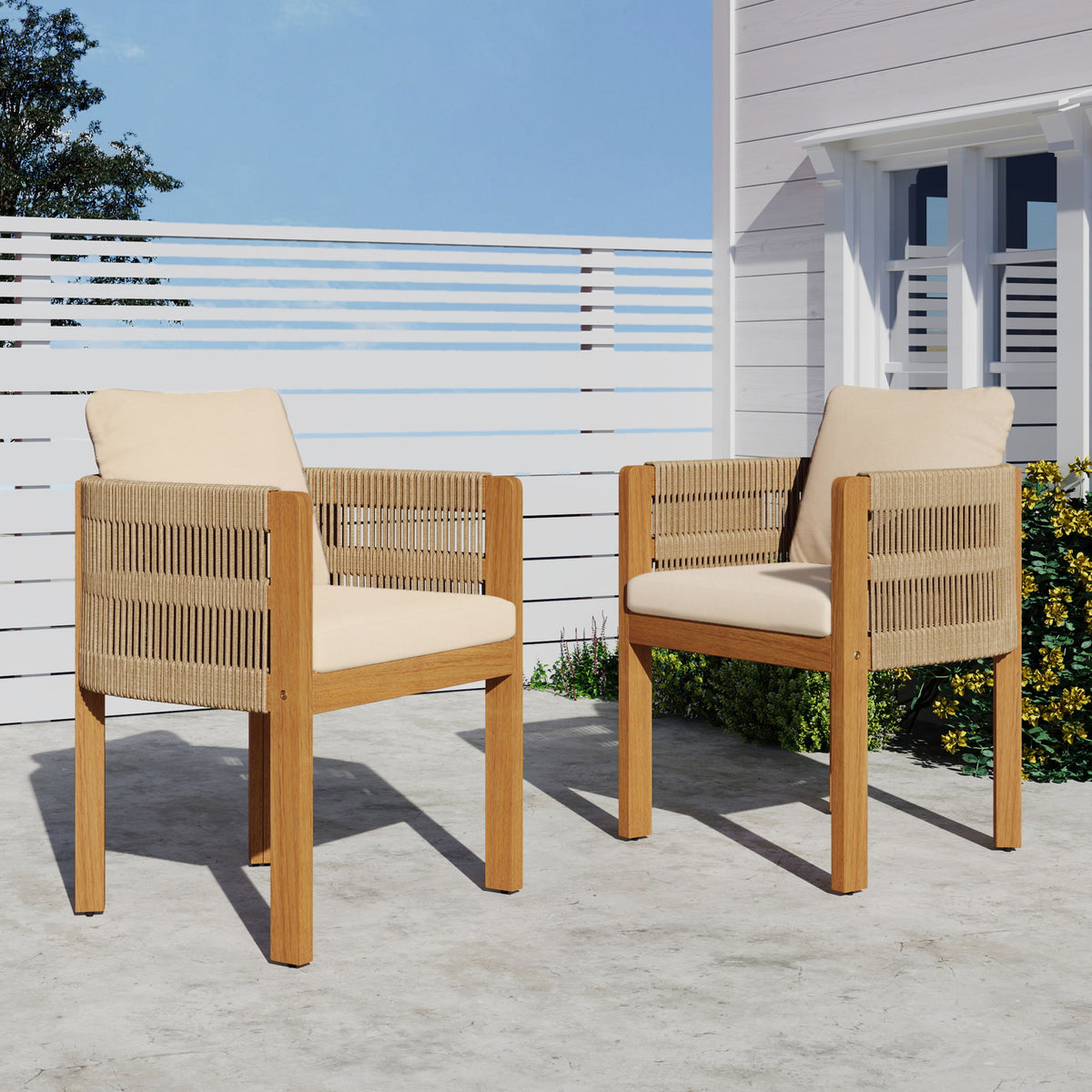 Outdoor Dining Chairs With Rope Handles (Set of 2)