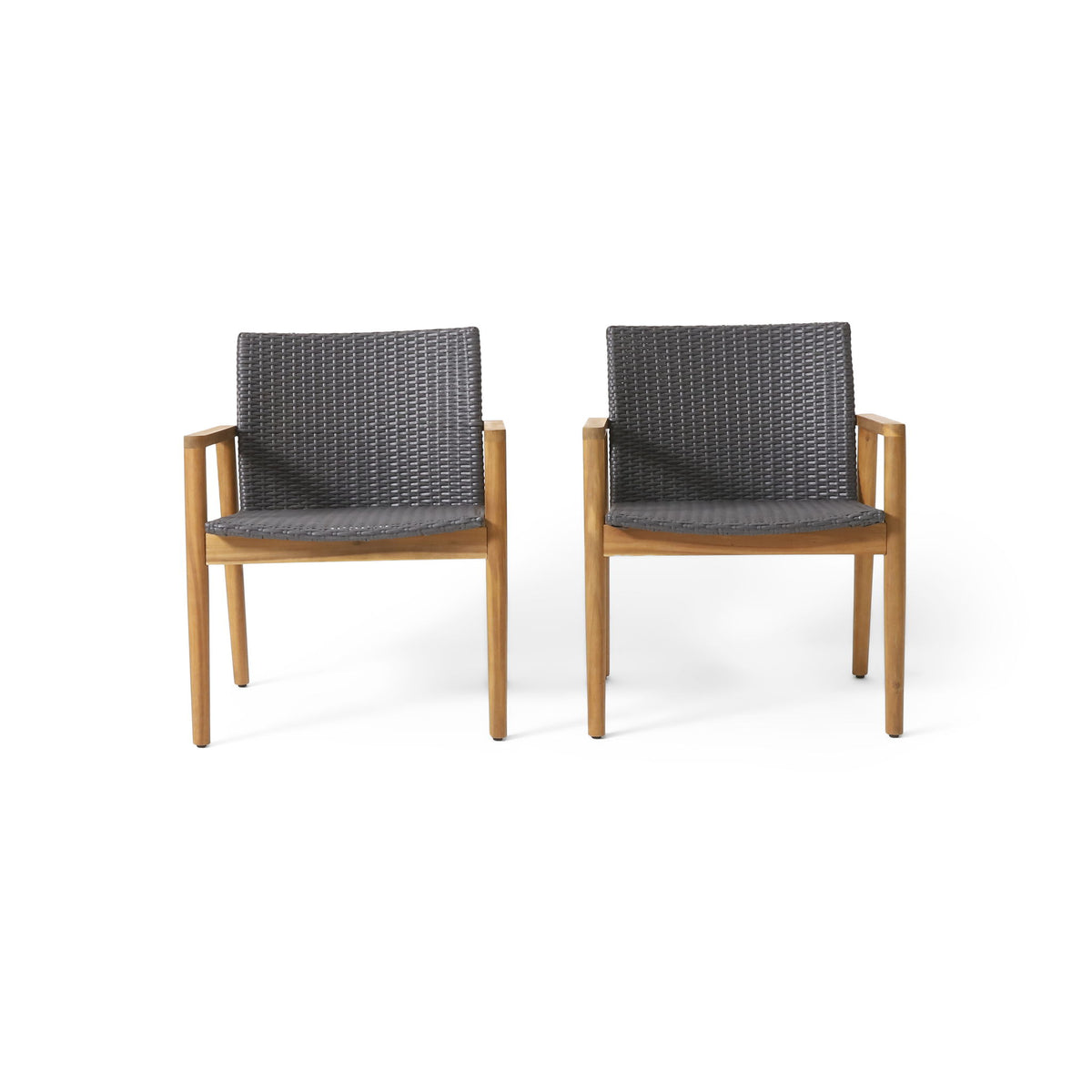 Tranquilize - Outdoor Wooden Club Chair With Woven Wicker Seat And Back (Set of 2) - Natural