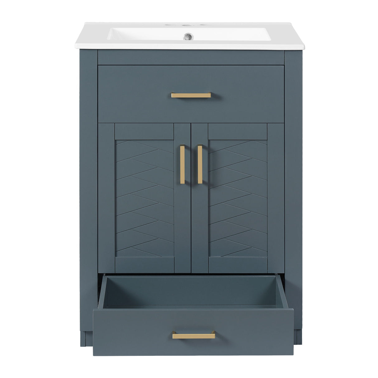 Modern Bathroom Vanity With Integrated Ceramic Sink, 2 Door Cabinet With Tip-Out Drawer