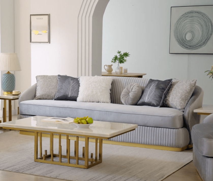 HD-7008 - Sofa - Gray / Gold