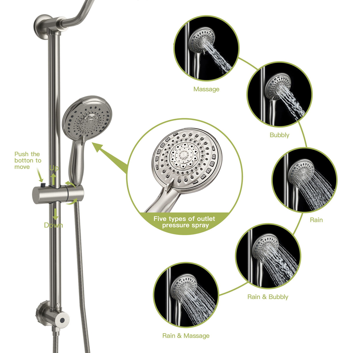 Round Shower Set With Dual Shower Heads And Hand Shower, 10" Top Spray - Brushed Nickel