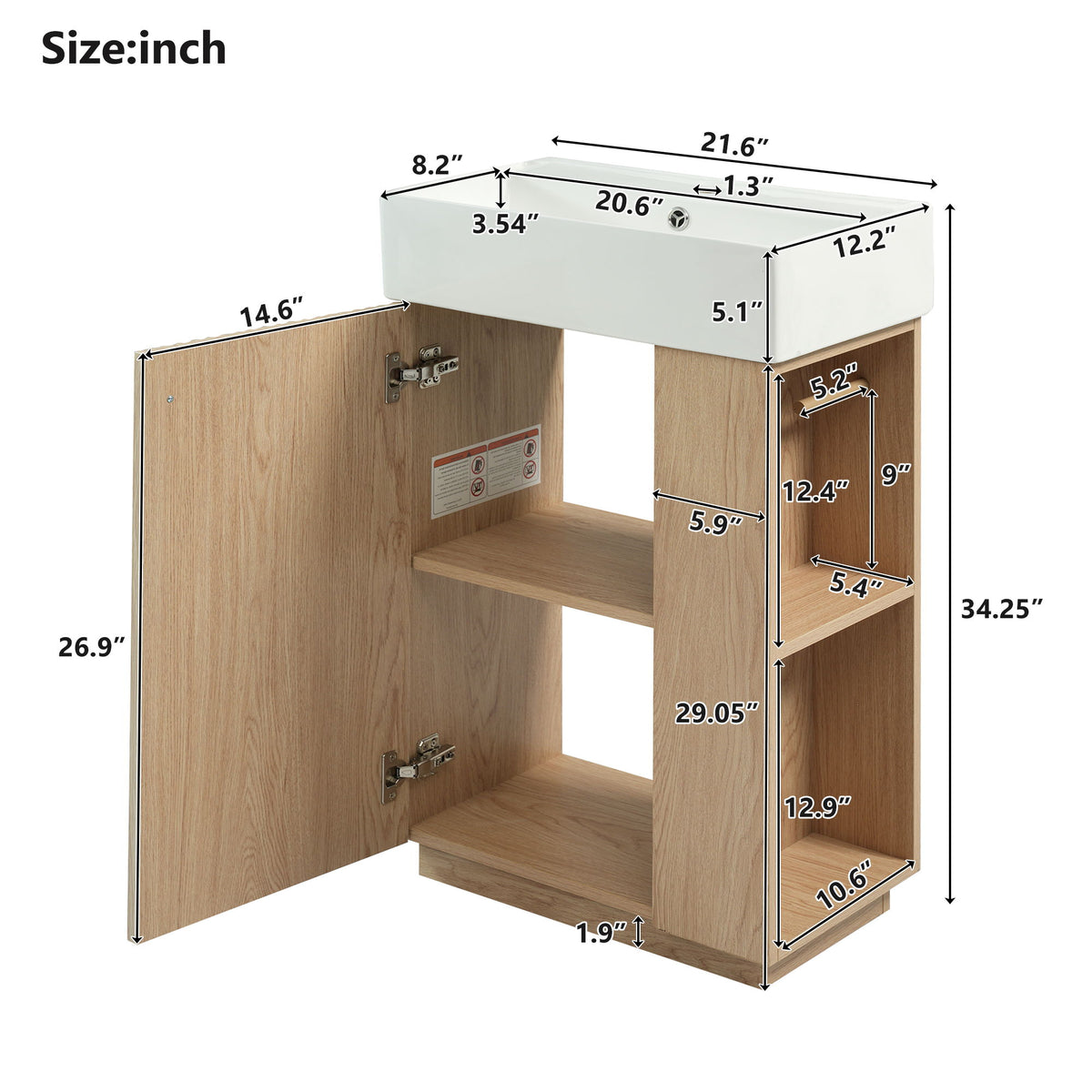 Bathroom Vanity With Sink, Freestanding Wood Grain Cabinet With Storage
