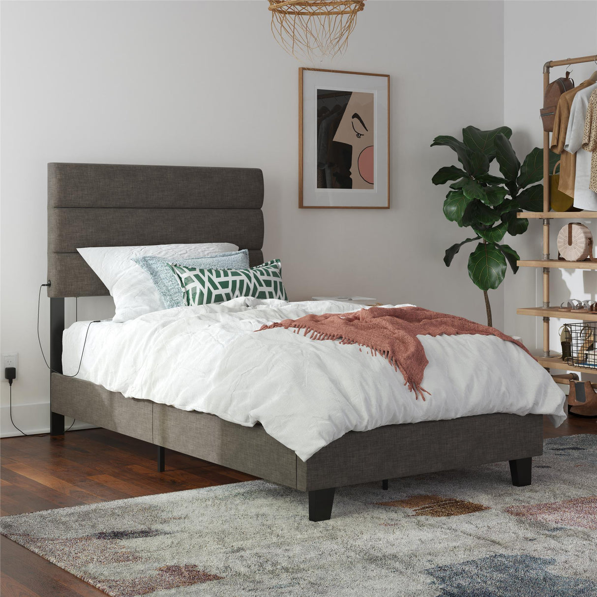 Paloma - Twin Bed With Dual USB Port - Linen