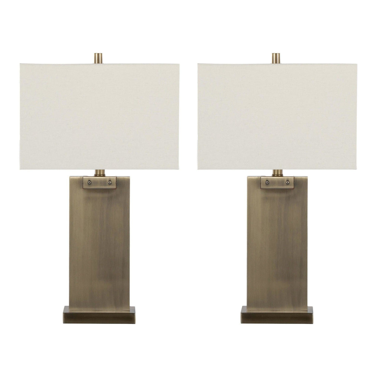 Royce - 26" Metal Table Lamp (Set of 2) - Antique Brass And White Linen