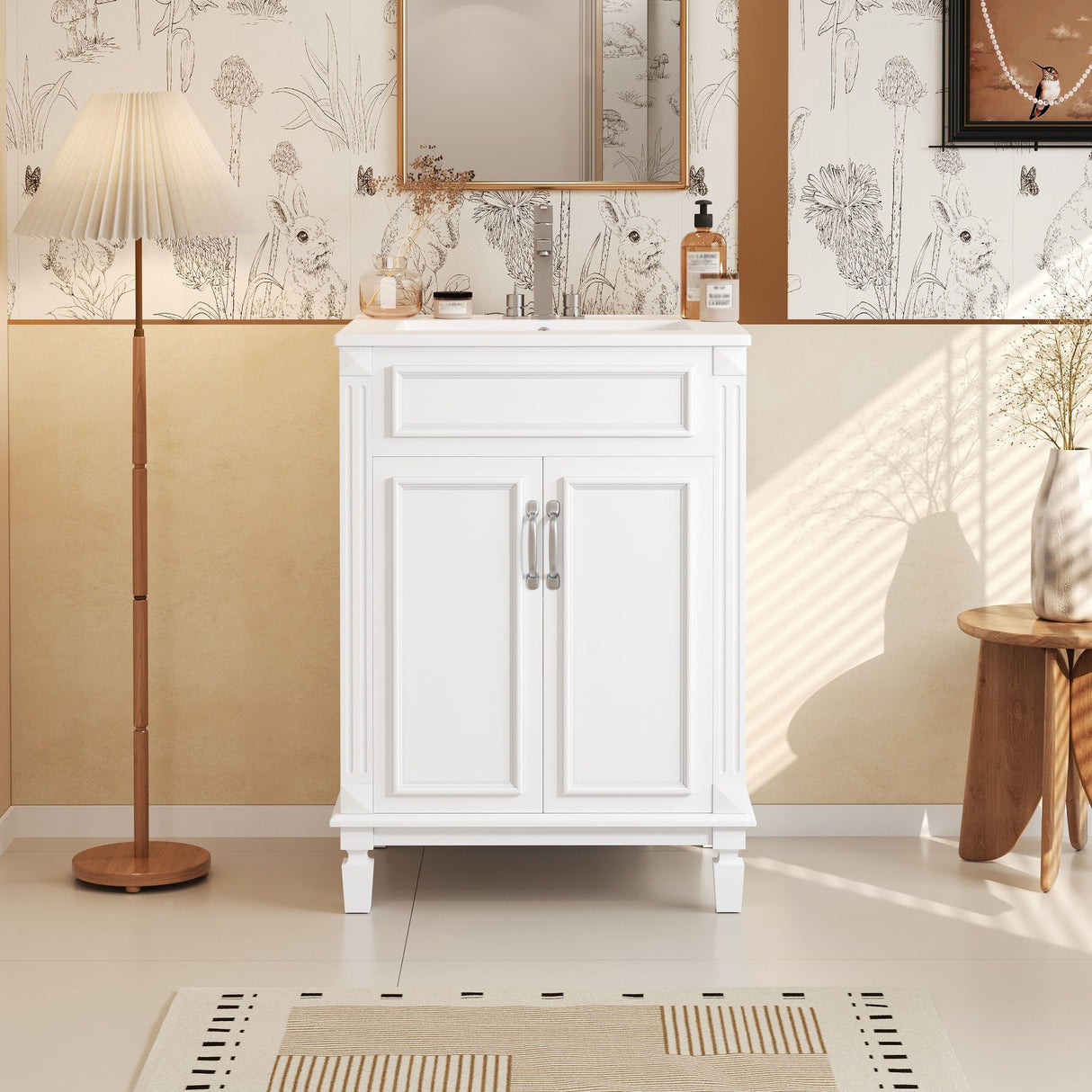 Bathroom Vanity With Top Sink, Cabinet With 2 Soft Closing Doors