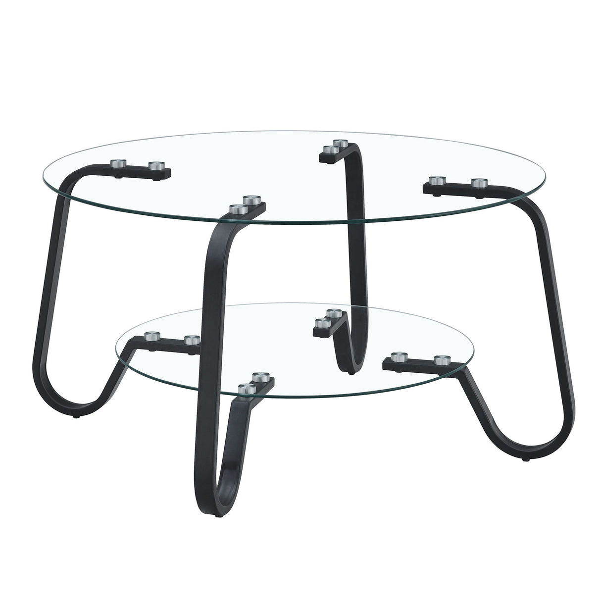 Retro Minimalist Style Metal Frame Double Layer Tempered Glass Coffee Table