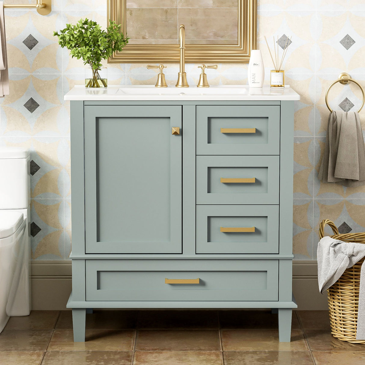 Bathroom Vanity, Modern Bathroom Cabinet With Sink Combo Set, Bathroom Storage Cabinet With A Soft Closing Door And 3 Drawers, Solid Wood Frame